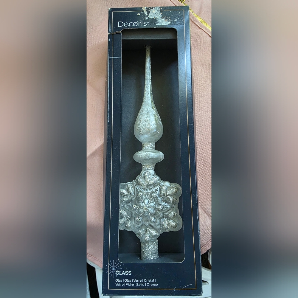 Glass Snowflake Tree Topper 14" Glass Glitter Tiered